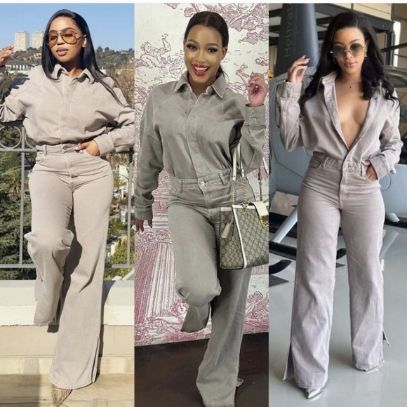 Zara Gray Jumpsuit Modern Wide-Leg Silhouette - Picture 4 of 12